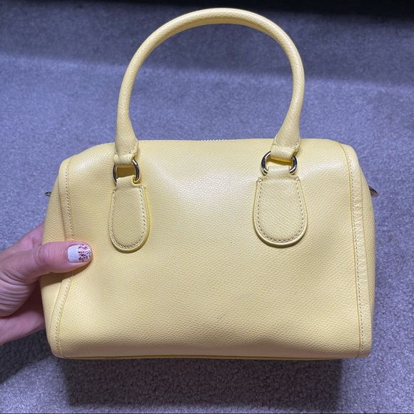 COACH Canary Yellow Bennett Pebbled Leather Barrel Style Top Handle Handbag - Picture 4 of 12